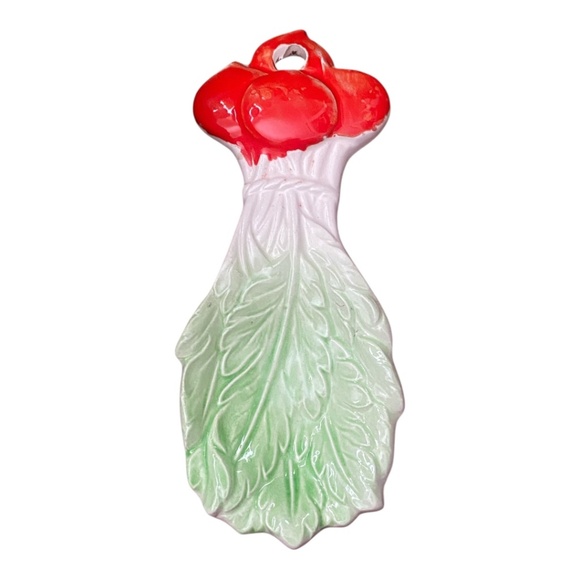 Vtg Carlton Ware ceramic lettuce leaf & tomato salad bowl & matching spoon rest - Picture 8 of 16